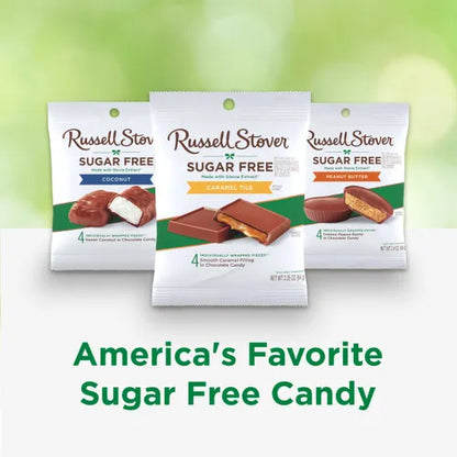 Russell Stover Chocolates Sugar Free Caramel Tiles Candy, 2.25 oz bag