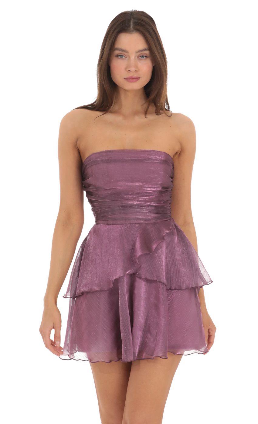 Lucy In The Sky Petal Ruffle Strapless Dress in Purple