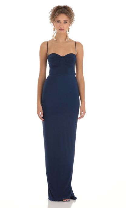 Lucy In The Sky Ruched Maxi Dress in Navy