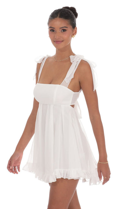 Lucy In The Sky Shimmer Ruffle Babydoll Dress in White