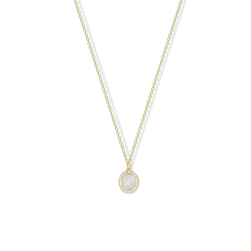 ARGENTO VIVO THE MOTHER OF PEARL VIRGIN MARY NECKLACE