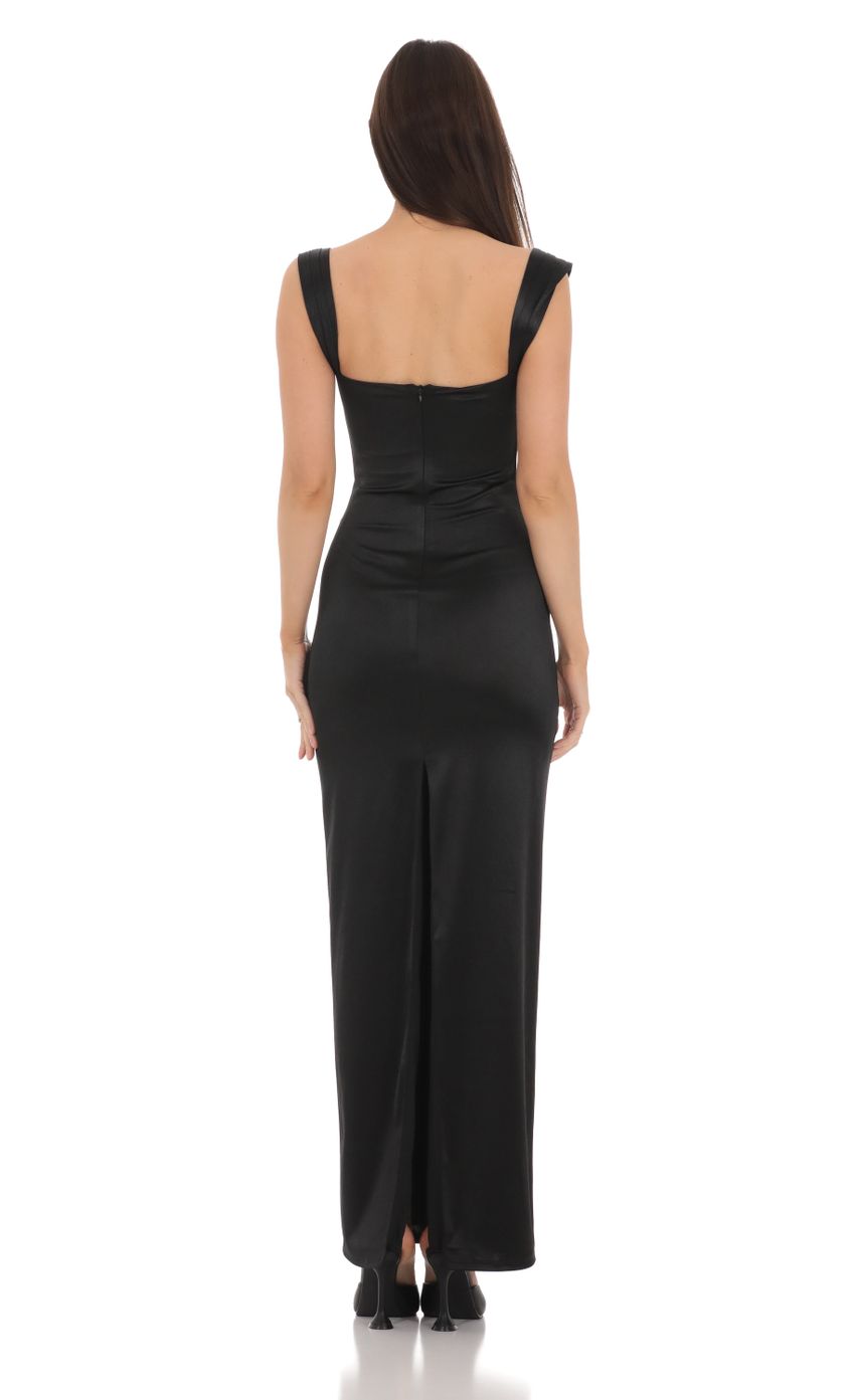 Lucy In The Sky Satin Lace Maxi Dress in Black