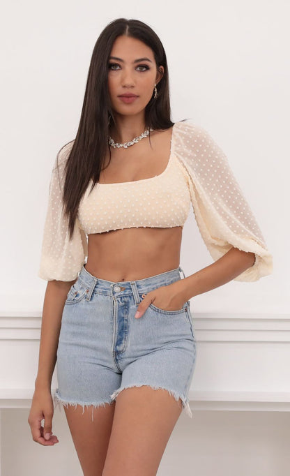 Lucy in the Sky Vanessa Corset Top in Ivory Chiffon Polka Dots