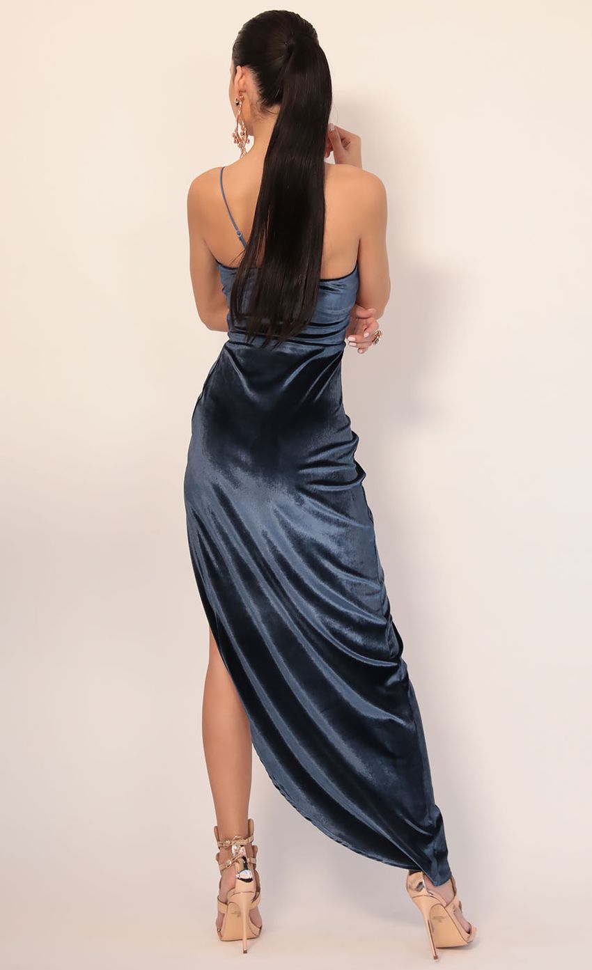 Lucy In The Sky Velvet Shoulder Maxi in Indigo