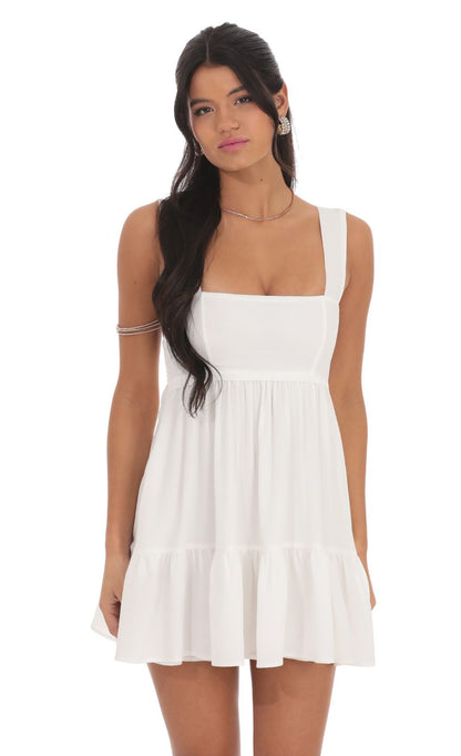Lucy In The Sky Square Neckline Dress in White