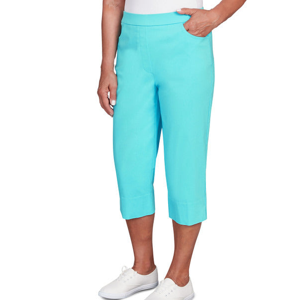 Alfred Dunner Women's Flat Front Split Hem Allure Clamdigger Pant - TURQUOISE