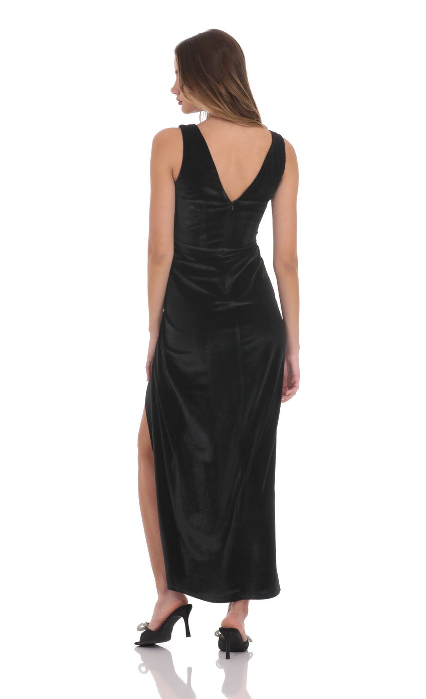 Lucy In The Sky Velvet V-Neck Slit Maxi Dress in Black