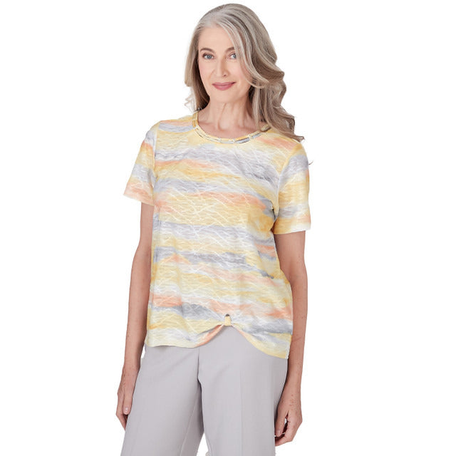 Alfred Dunner Women's Short Sleeve Crew Neck Top With Watercolor Print