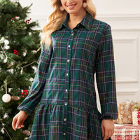 Cupshe Green Plaid Collared Flounce Hem Mini Shirt Dress