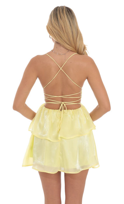 Lucy In The Sky Shimmer Lace Up Dress in Yellow