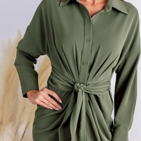 Cupshe Sage Collared Front Button Midi Shirt Dress