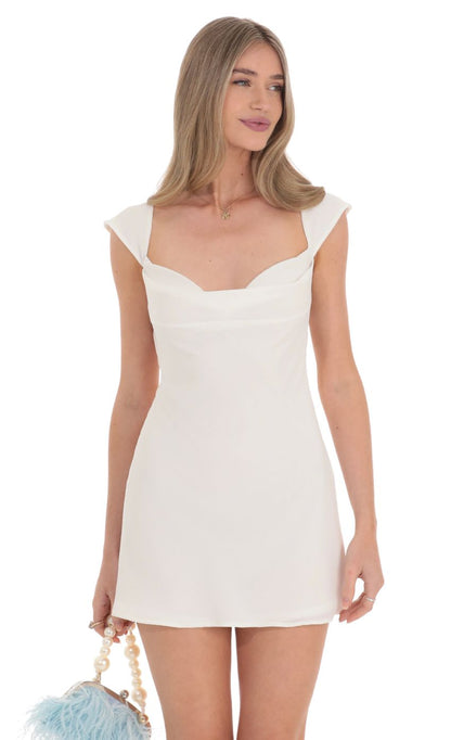 Lucy in the Sky Cowl Neck Open Back Dress in White