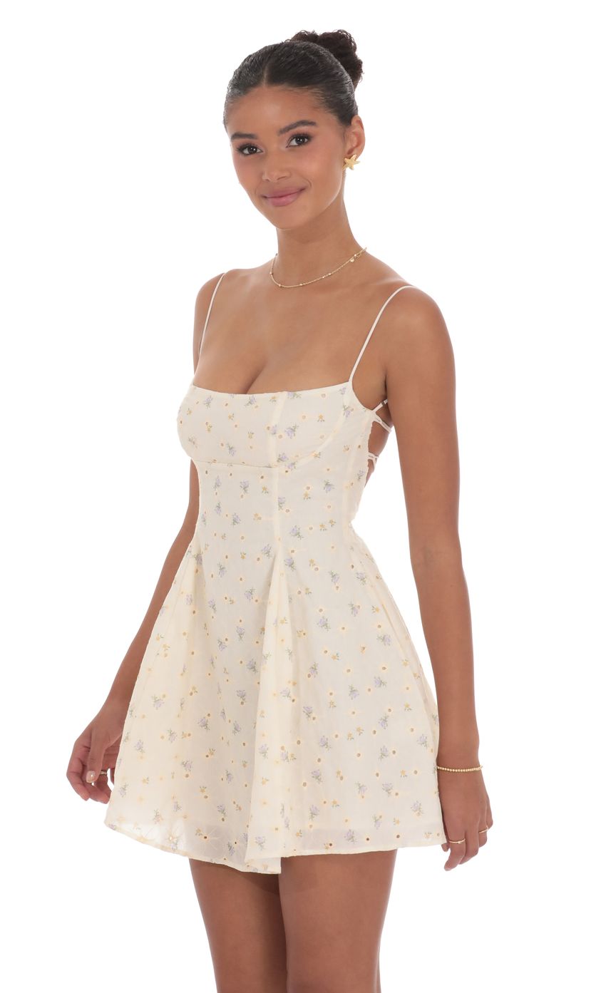 Lucy In The Sky Floral Eyelet Fit and Flare Dress in Cream