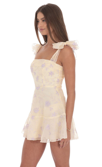 Lucy In The Sky Embroidered Floral A-line Dress in Cream