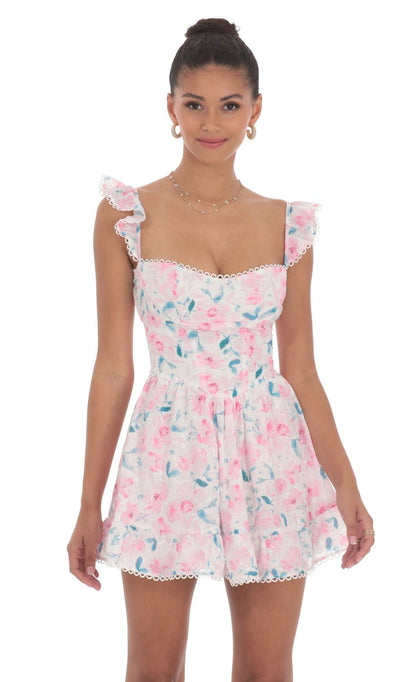 Lucy In The Sky Embroidered Trim Floral A-line Dress in White