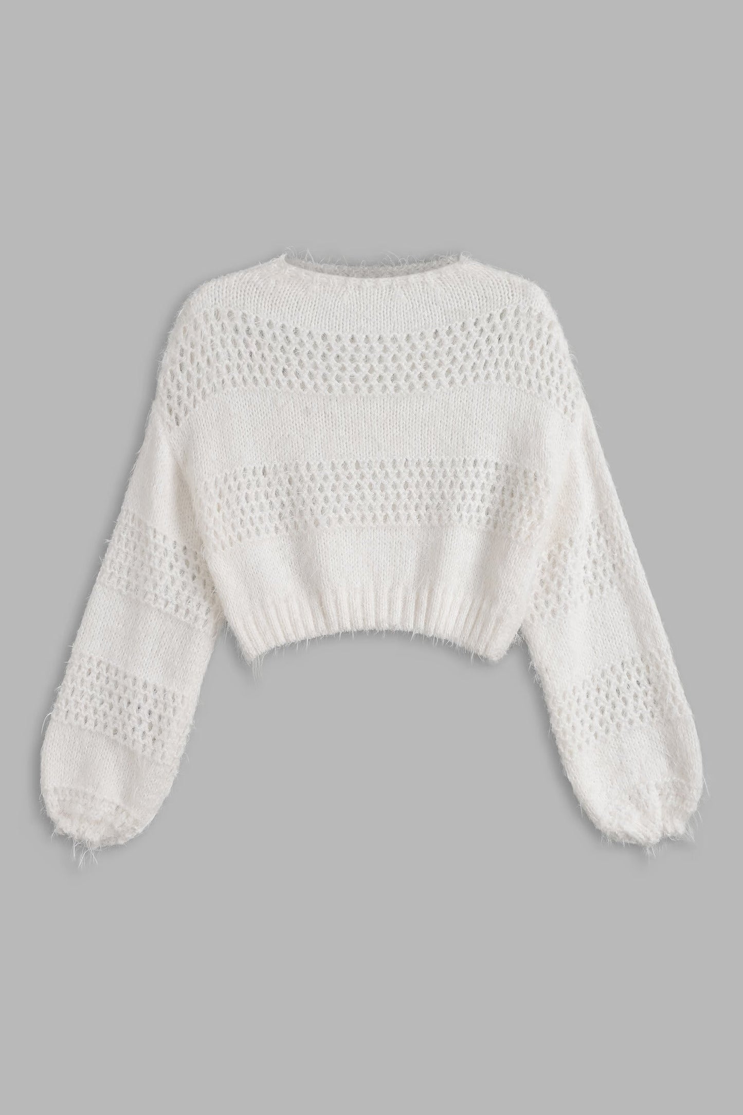 Cupshe x JoJo White Soft Snow Fuzzy Cutout Knit Sweater