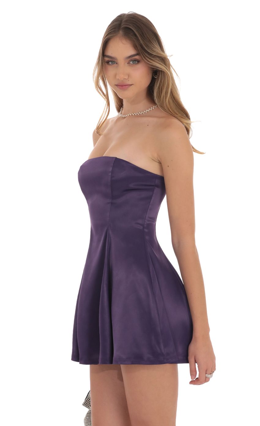 Lucy In The Sky Strapless Satin Fit and Flare Dress in Purple