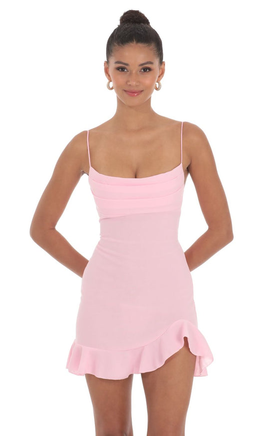 Lucy In The Sky Ruffled Slit Dress in Pink