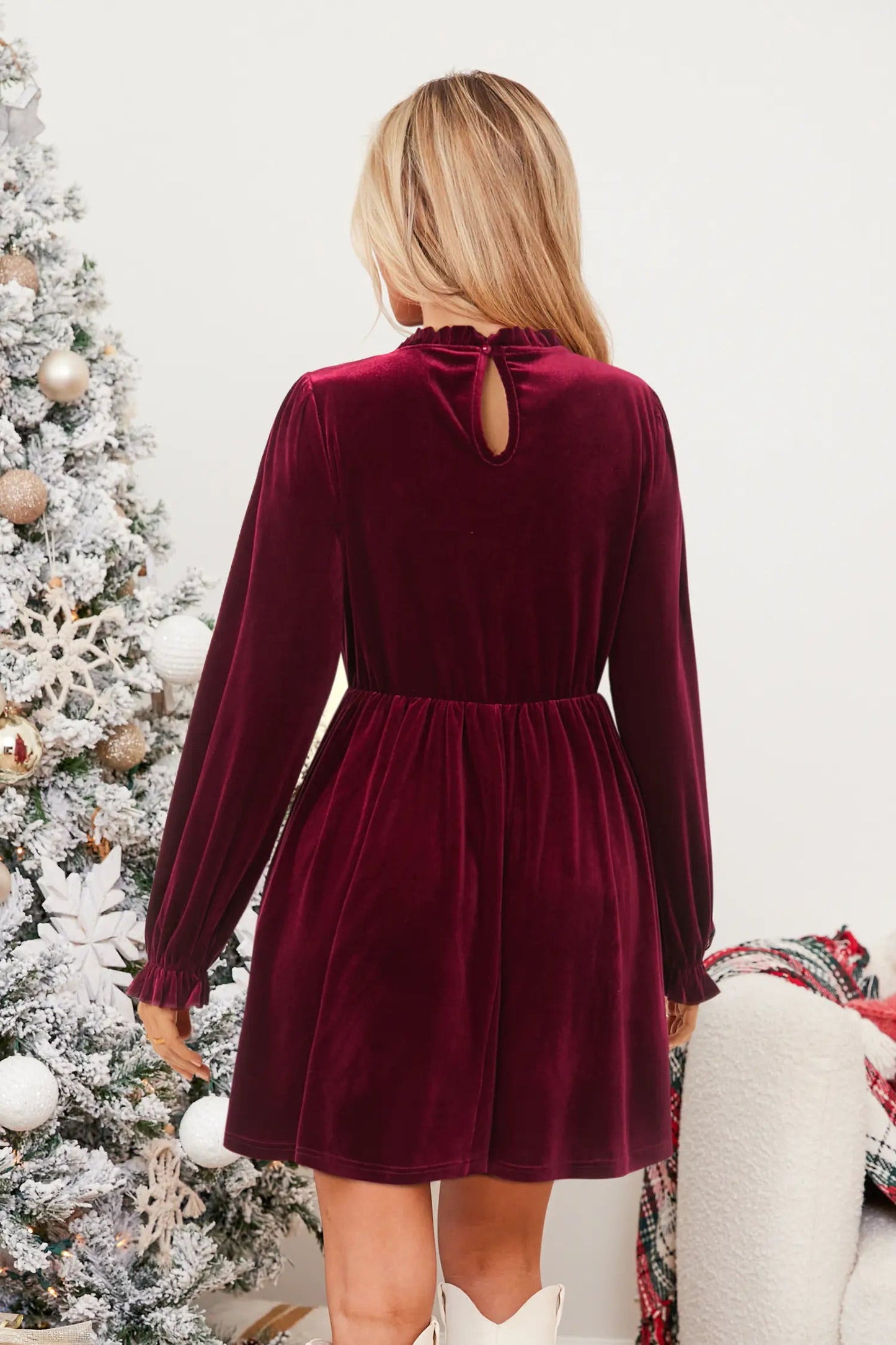 Cupshe Red Velvet Long Puff Sleeve Mini Dress (x2)