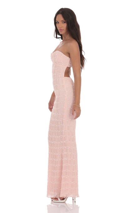 Lucy In The Sky Smocked Strapless Maxi Dress in Pink