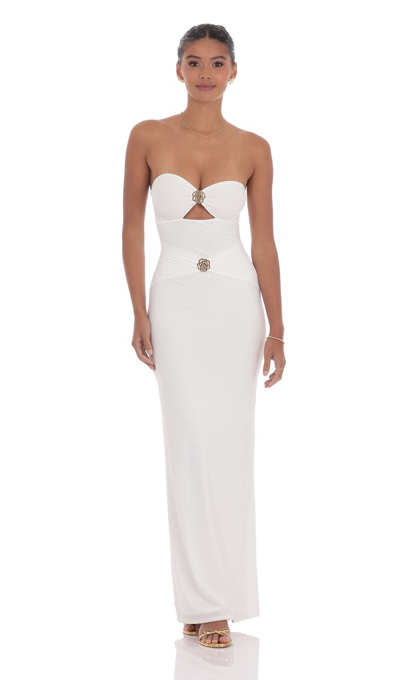 Lucy In The Sky Golden Rose Cutout Maxi Dress in White