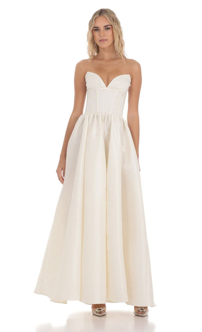Lucy In The Sky Corset Strapless Gown Dress in White