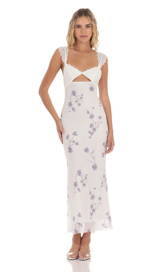 Lucy In The Sky Lace Cutout Floral Maxi Dress in White
