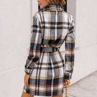 Cupshe Plaid Collared Long Sleeve Front Button Mini Shirt Dress