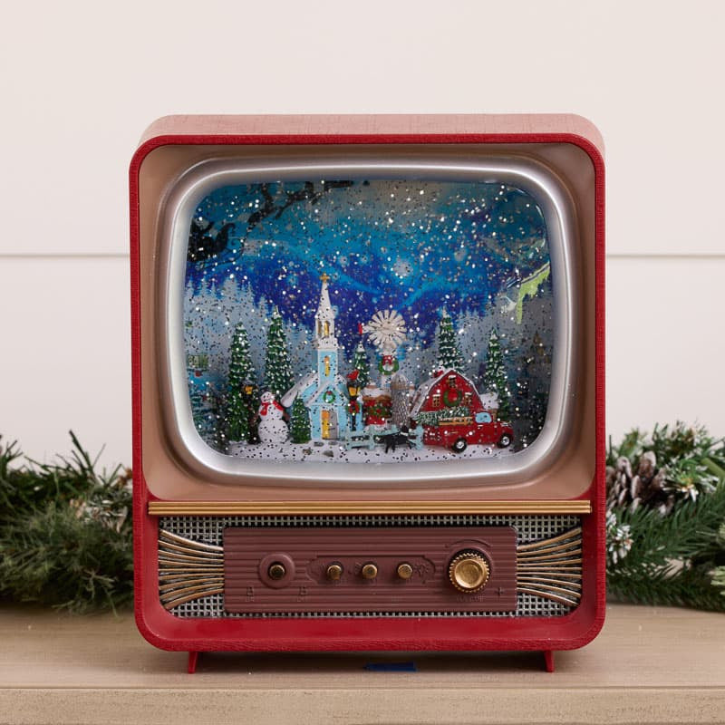 Cracker Barrel Christmas Village TV Glitter Globe