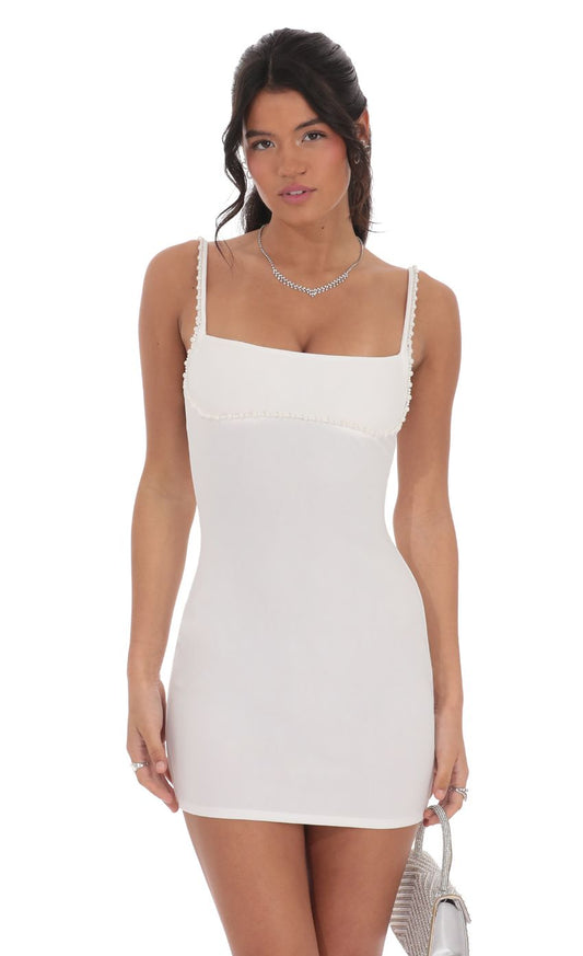 Lucy In The Sky Pearl Outline Bodycon Dress in White