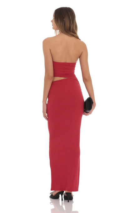 Lucy In The Sky Strapless Cutout Maxi Dress in Red