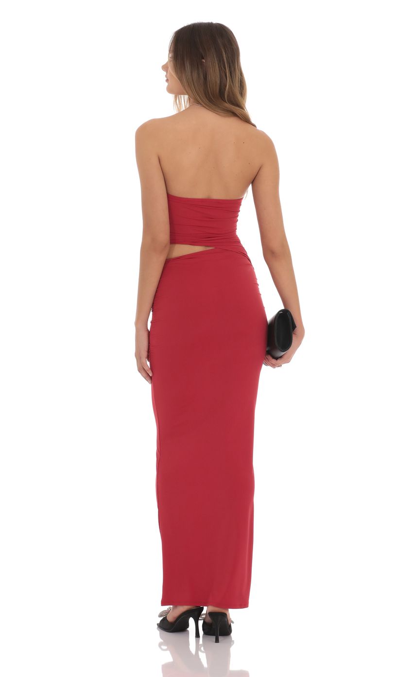 Lucy In The Sky Strapless Cutout Maxi Dress in Red