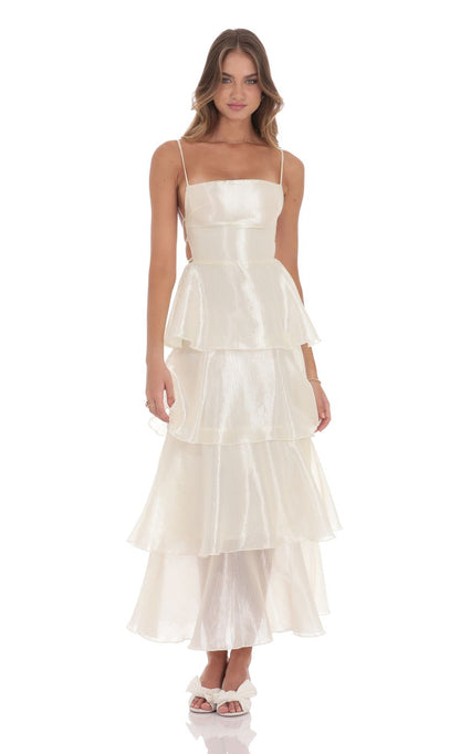 Lucy In The Sky Crinkle Sheen Maxi Dress in Deep Cream