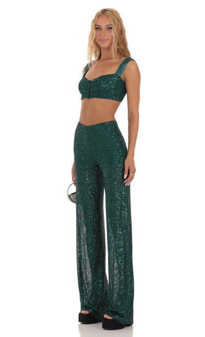 Lucy In The Sky Sequin Two Piece Set in Green