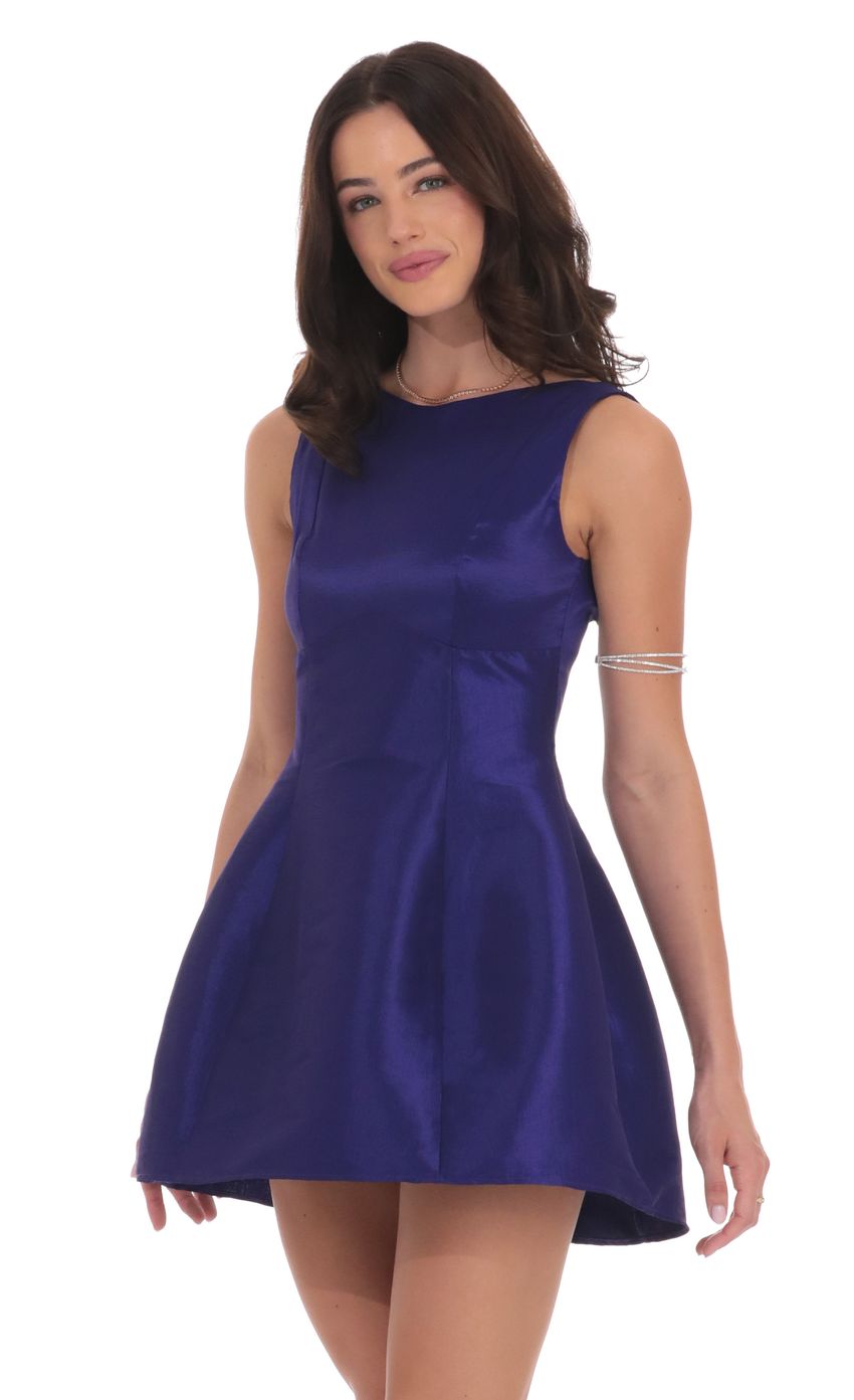 Lucy In The Sky High Neck Open Back Flare Dress in Purple