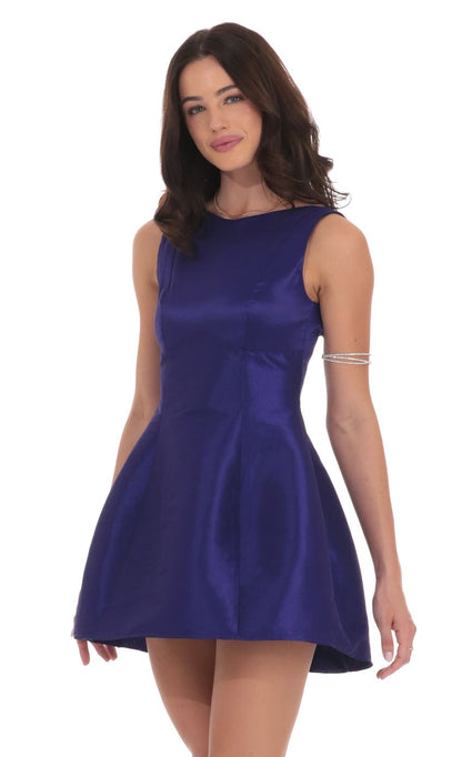 Lucy In The Sky High Neck Open Back Flare Dress in Purple