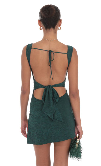 Lucy In The Sky Ruched Bodycon Dress in Heather Green