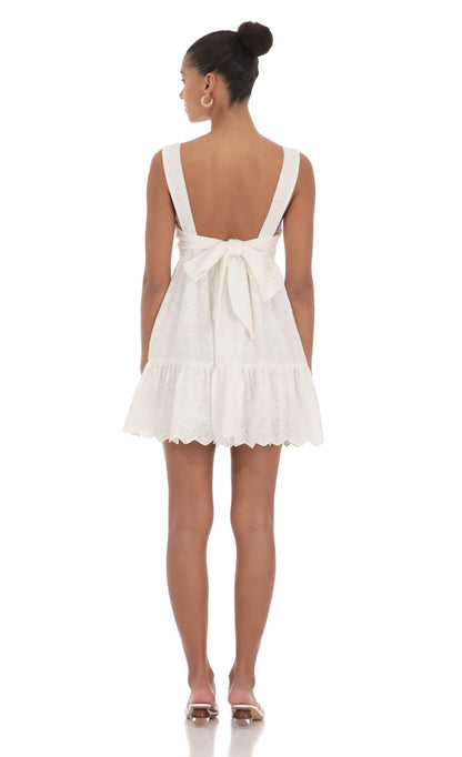 Lucy In The Sky Floral Eyelet Babydoll Dress in White