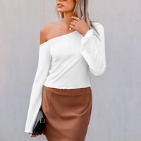 Cupshe White Ribbed Knit Off-Shoulder Long Sleeve Top (x2)