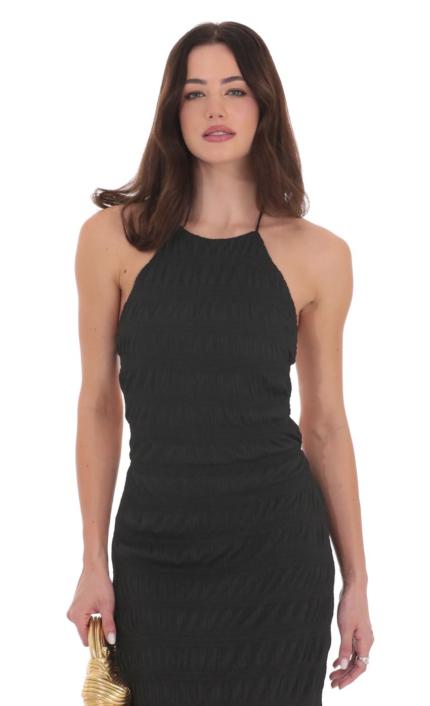 Lucy In The Sky Smocked Maxi Dress in Black