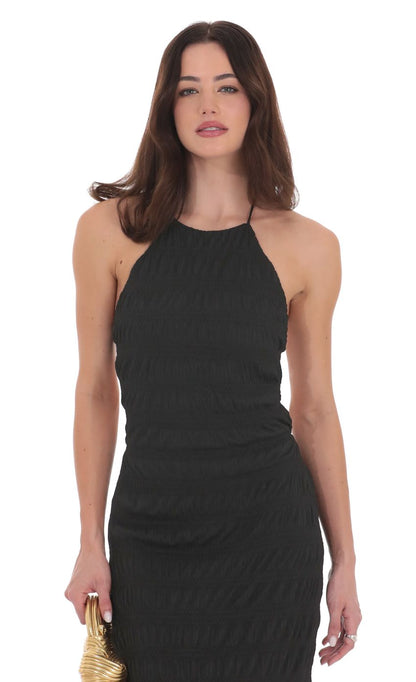 Lucy In The Sky Smocked Maxi Dress in Black