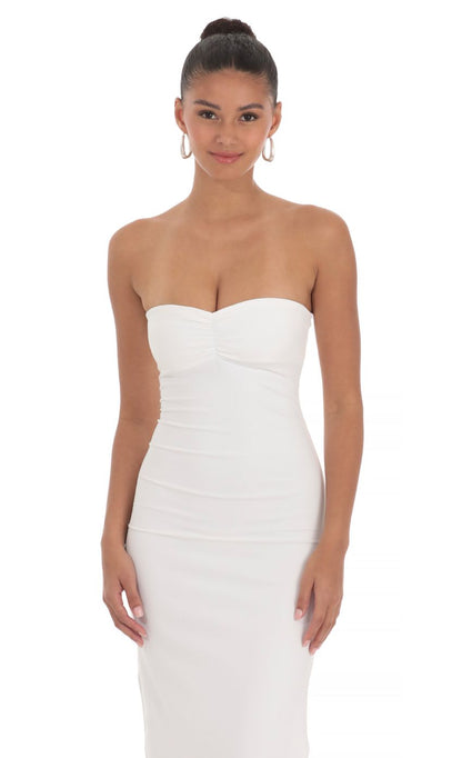 Lucy In The Sky Strapless Bodycon Maxi Dress in White