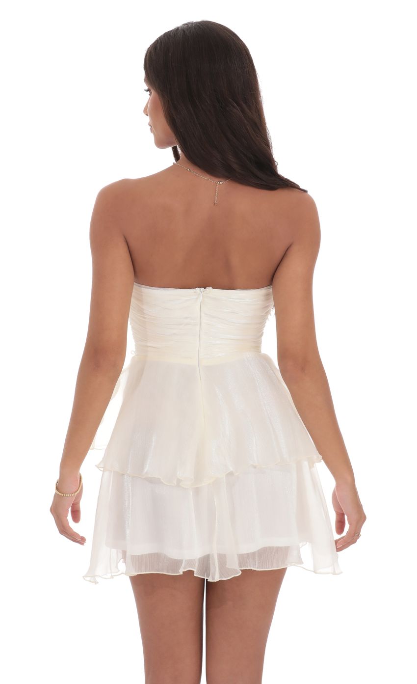 Lucy In The Sky Shimmer Petal Ruffle Strapless Dress in Ivory