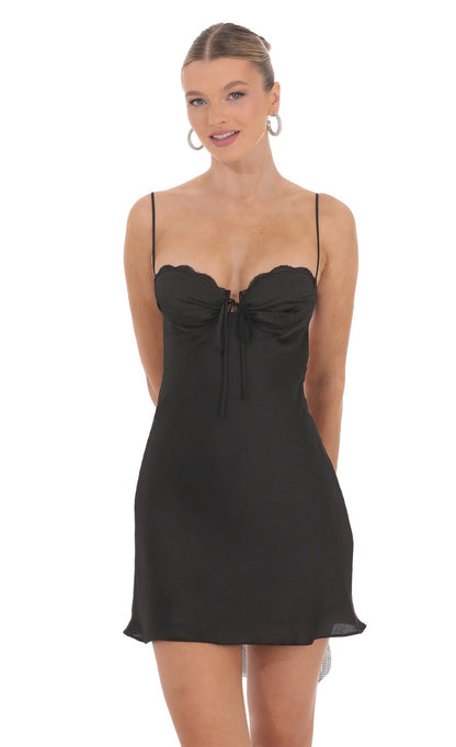 Lucy In The Sky Satin Open Back Dress in Black