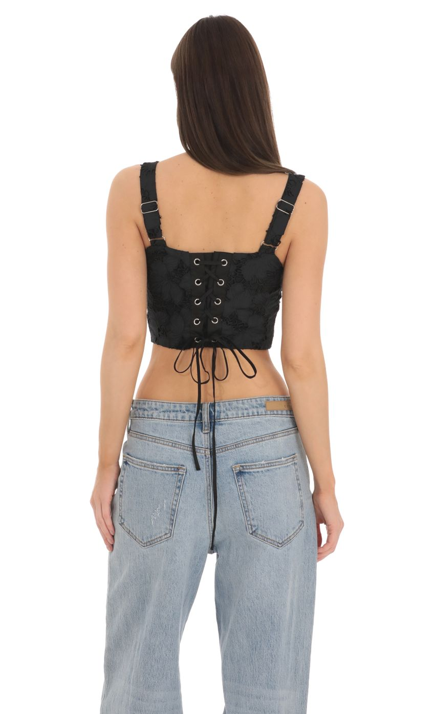 Lucy in the Sky Embroidered Floral Pointed Top in Black