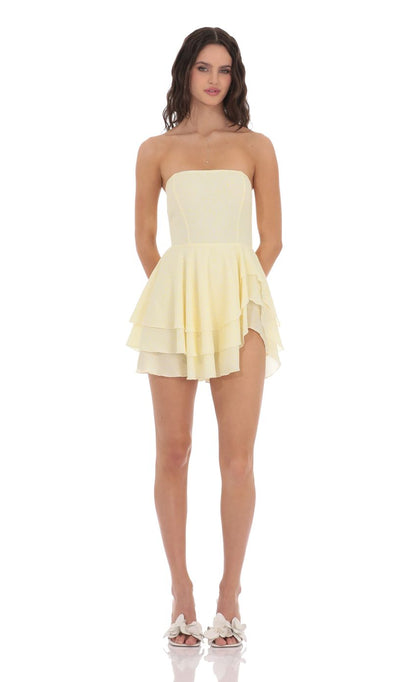 Lucy In The Sky Strapless Asymmetrical Dress in Yellow