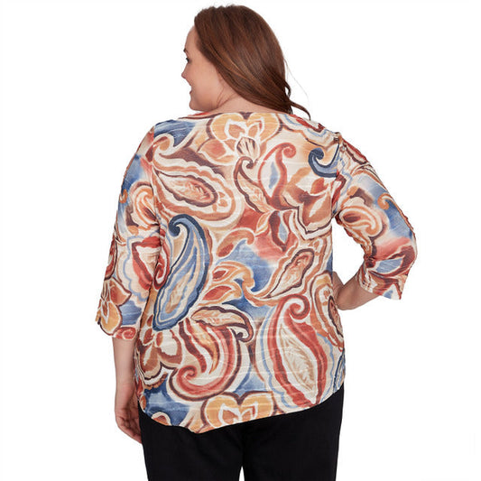 Alfred Dunner Women's Watercolor Paisley Crew Neck Top