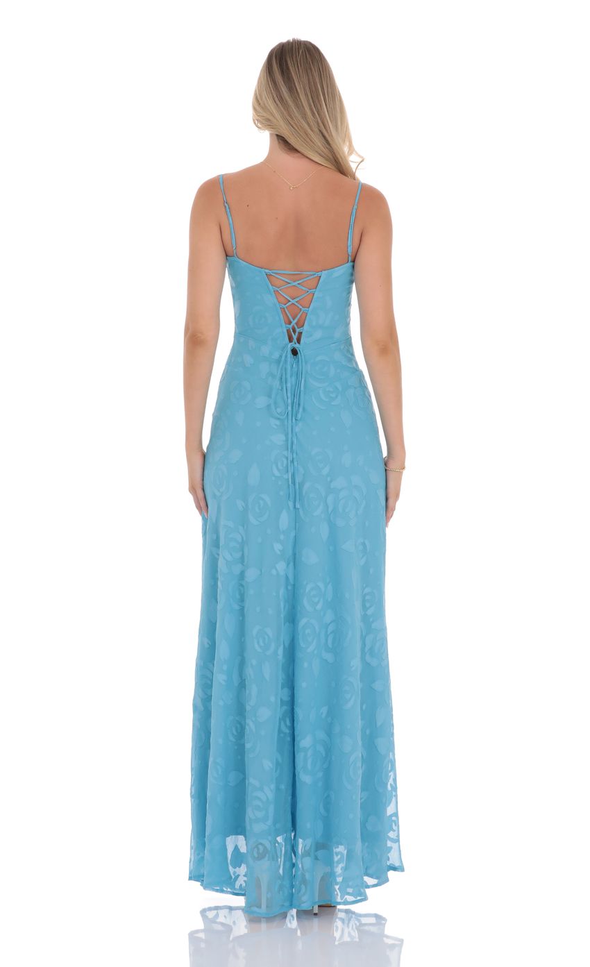 Lucy In The Sky Burnout Lace-Up Maxi Dress in Aqua
