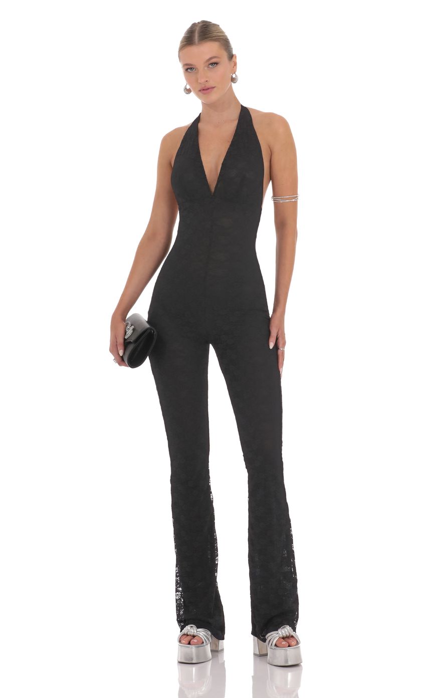 Lucy In The Sky Lace Halter Jumpsuit in Black