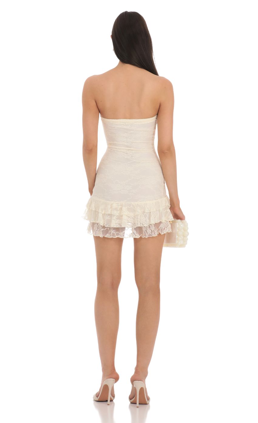 Lucy In The Sky Lace Strapless Bodycon Dress in Cream